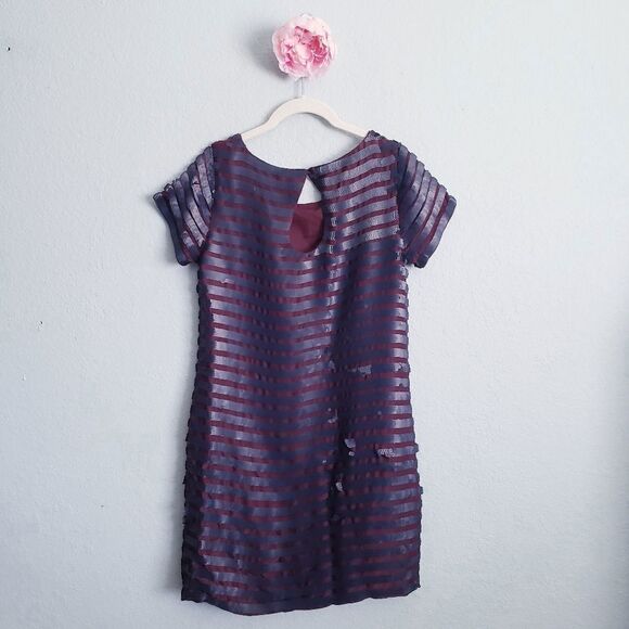 French Connection Burgundy and Navy Sequin Striped Dress - Picture 10 of 10